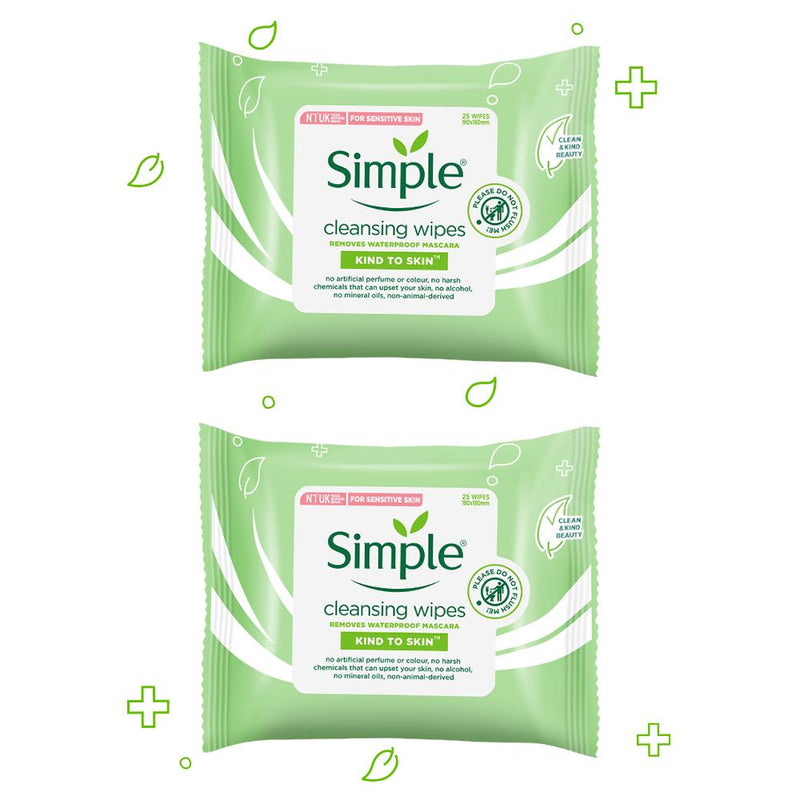Simple Kind to Skin Cleansing Facial Wipes Combo (Pack of 2) - (25 Wipes +25 Wipes)